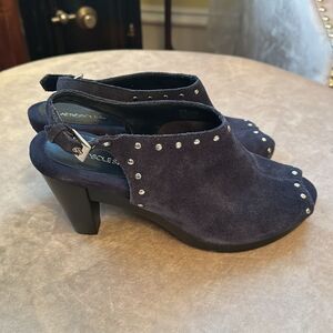 Aerosoles Sz 9.5 Navy Suede Leather Slingback Peep-Toe Heels EUC